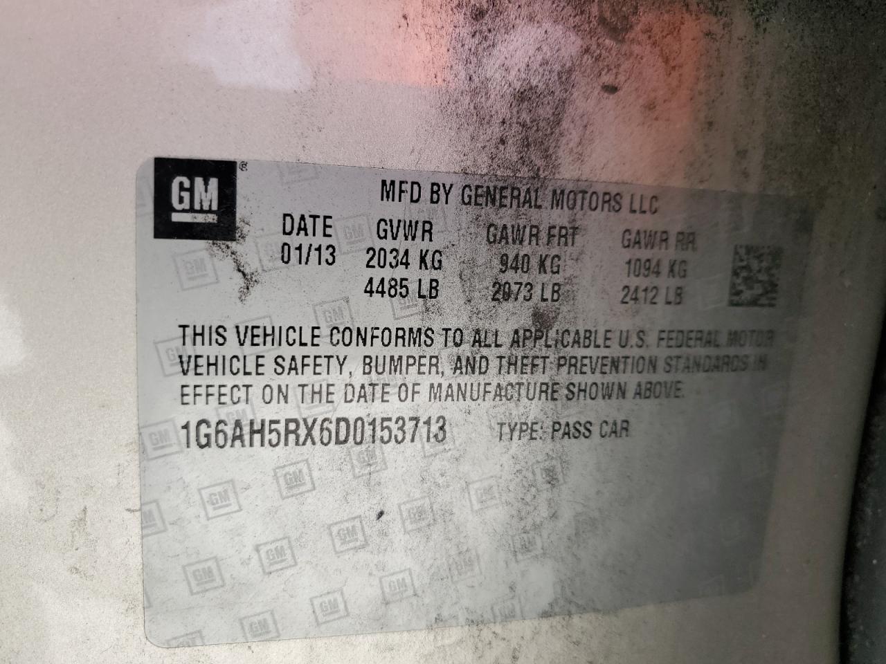2013 Cadillac Ats Luxury VIN: 1G6AH5RX6D0153713 Lot: 81873835