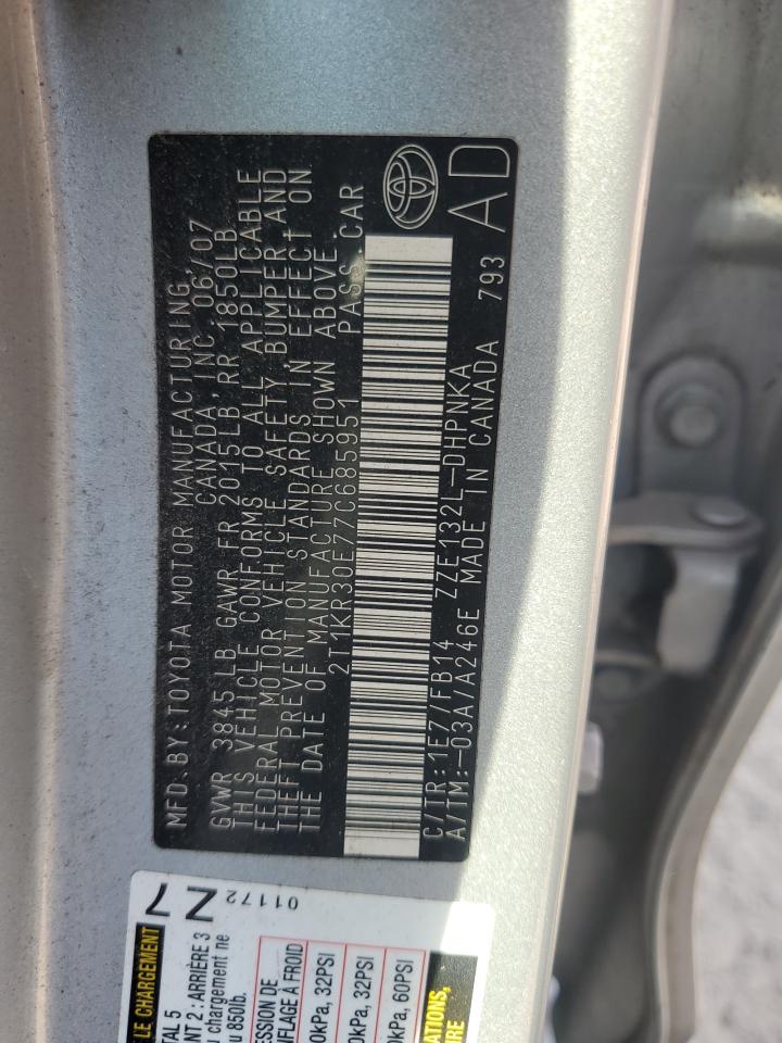 2007 Toyota Corolla Matrix Xr VIN: 2T1KR30E77C685951 Lot: 71398165