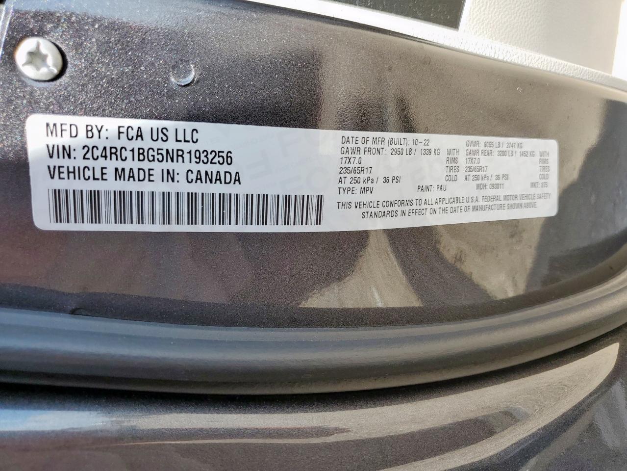 2022 Chrysler Pacifica Touring L VIN: 2C4RC1BG5NR193256 Lot: 71404895