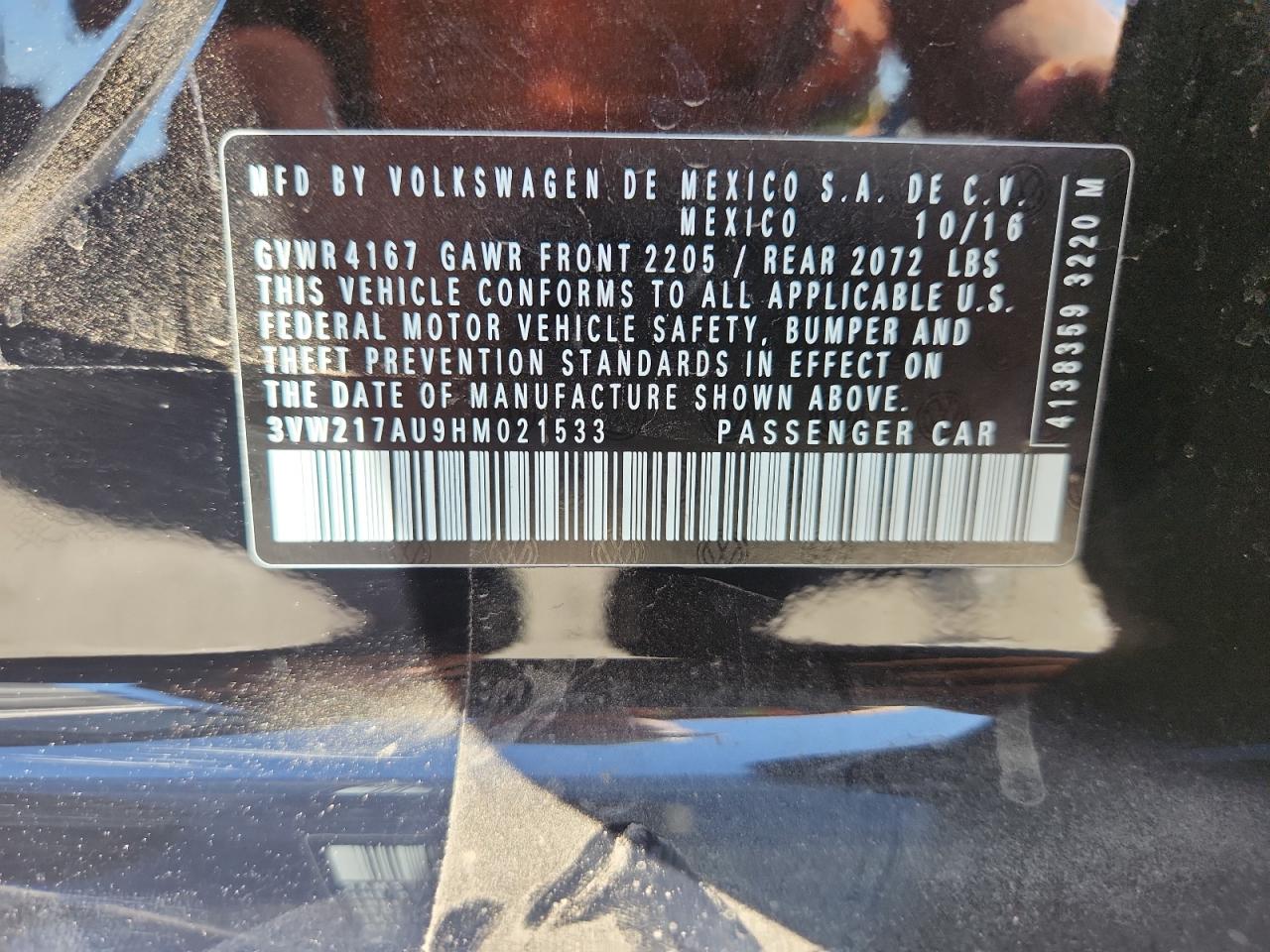 2017 Volkswagen Golf S VIN: 3VW217AU9HM021533 Lot: 71076415