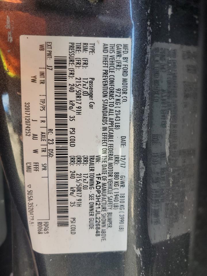 2018 Ford Focus Sel VIN: 1FADP3H21JL226848 Lot: 81446065