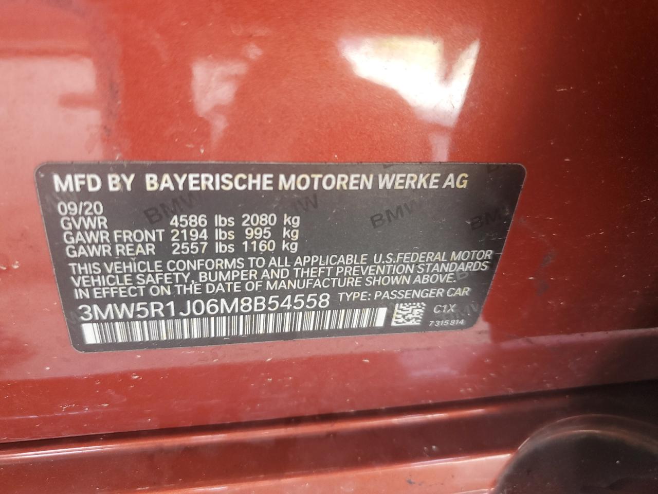 2021 BMW 330I VIN: 3MW5R1J06M8B54558 Lot: 70513875