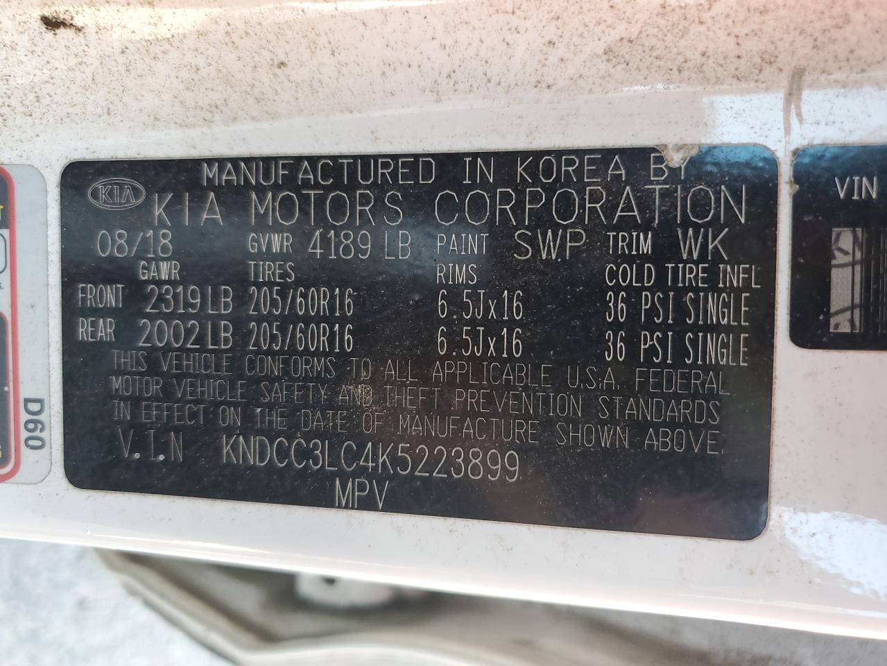 2019 Kia Niro Ex VIN: KNDCC3LC4K5223899 Lot: 80567895