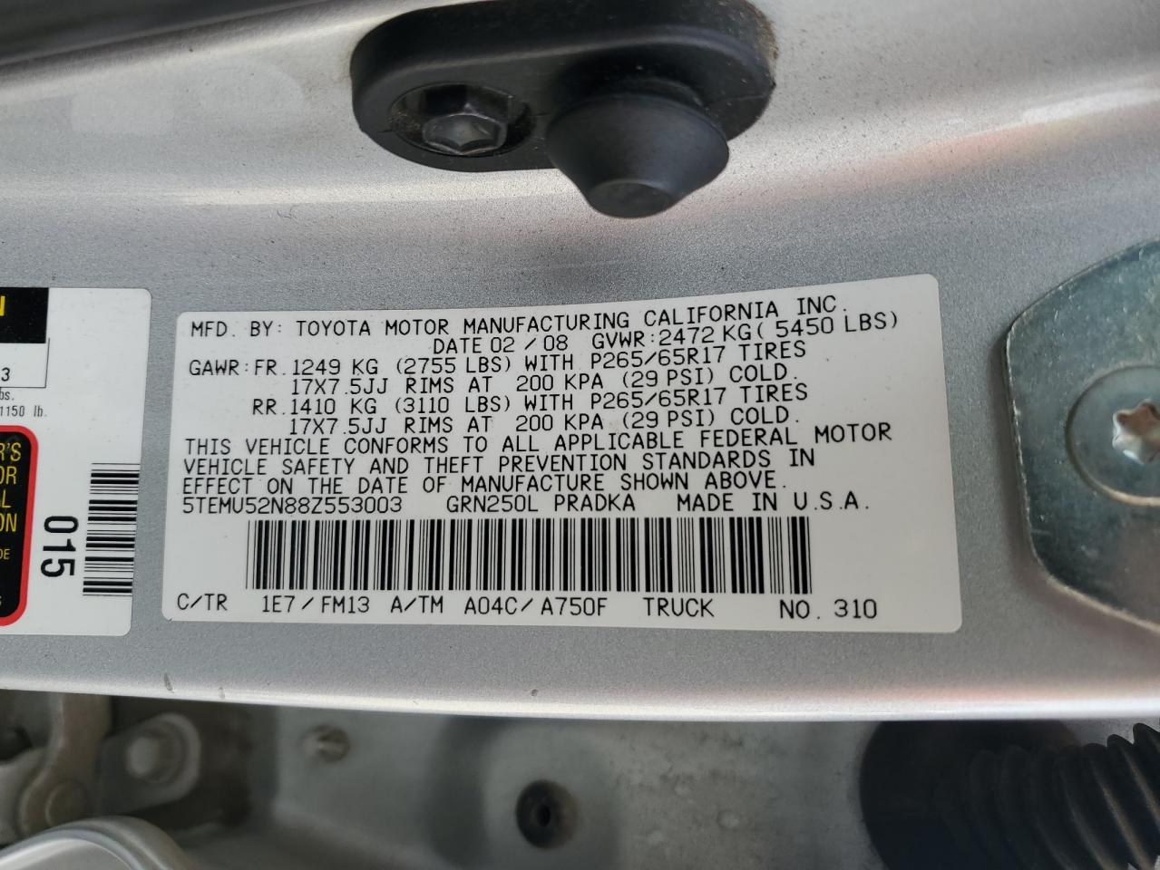 2008 Toyota Tacoma Double Cab Long Bed VIN: 5TEMU52N88Z553003 Lot: 81720445