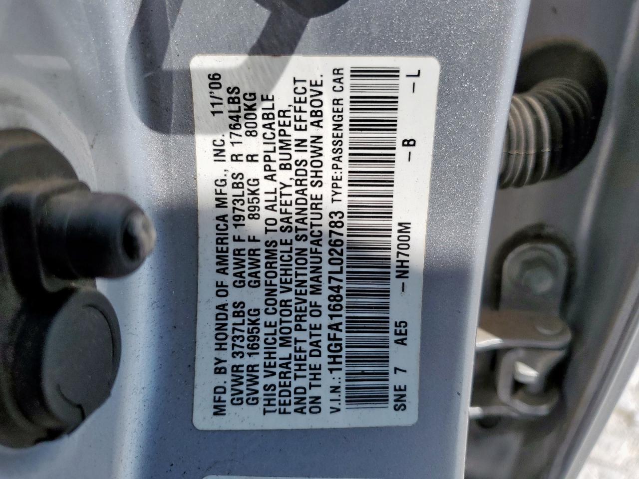 2007 Honda Civic Ex VIN: 1HGFA16847L026783 Lot: 80169035