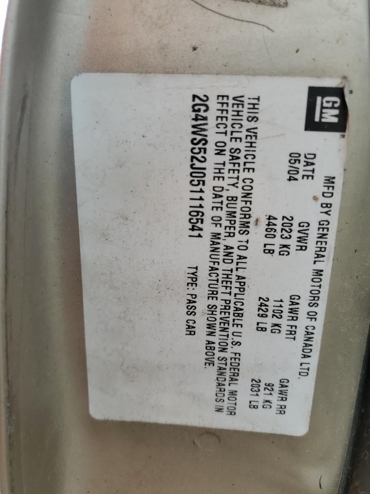 2005 Buick Century Custom VIN: 2G4WS52J051116541 Lot: 81472225