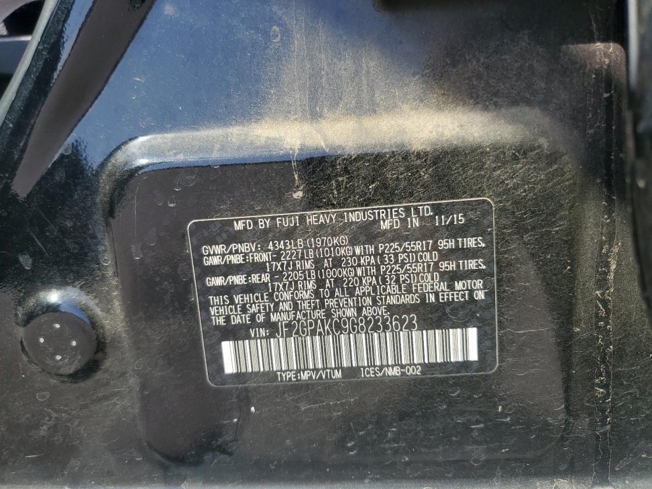 2016 Subaru Crosstrek Limited VIN: JF2GPAKC9G8233623 Lot: 82171455