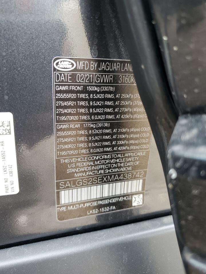 2021 Land Rover Range Rover Westminster Edition VIN: SALGS2SEXMA438742 Lot: 71235605