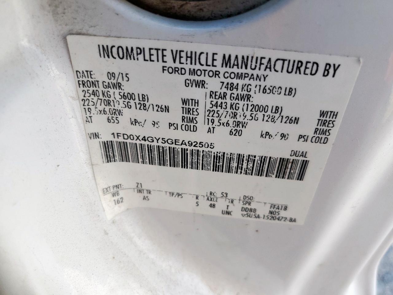 2016 Ford F450 Super Duty VIN: 1FD0X4GY5GEA92505 Lot: 81594055