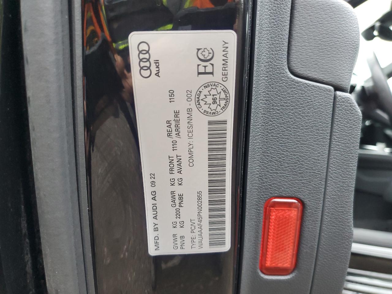 2023 Audi A4 Komfort 45 VIN: WAUAAAF45PN002855 Lot: 81395145