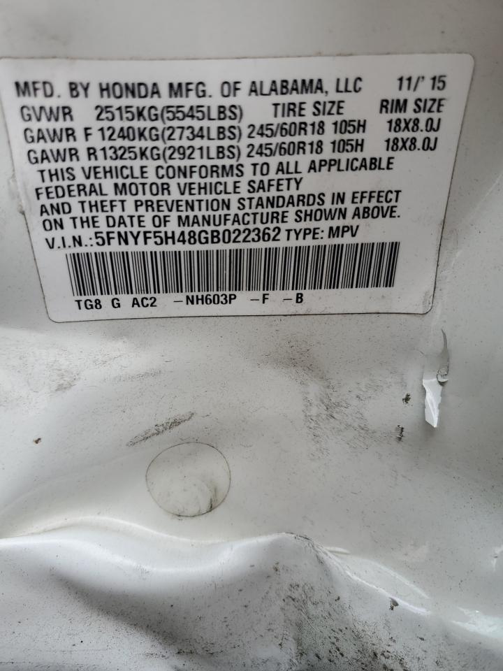 2016 Honda Pilot Ex VIN: 5FNYF5H48GB022362 Lot: 71899875