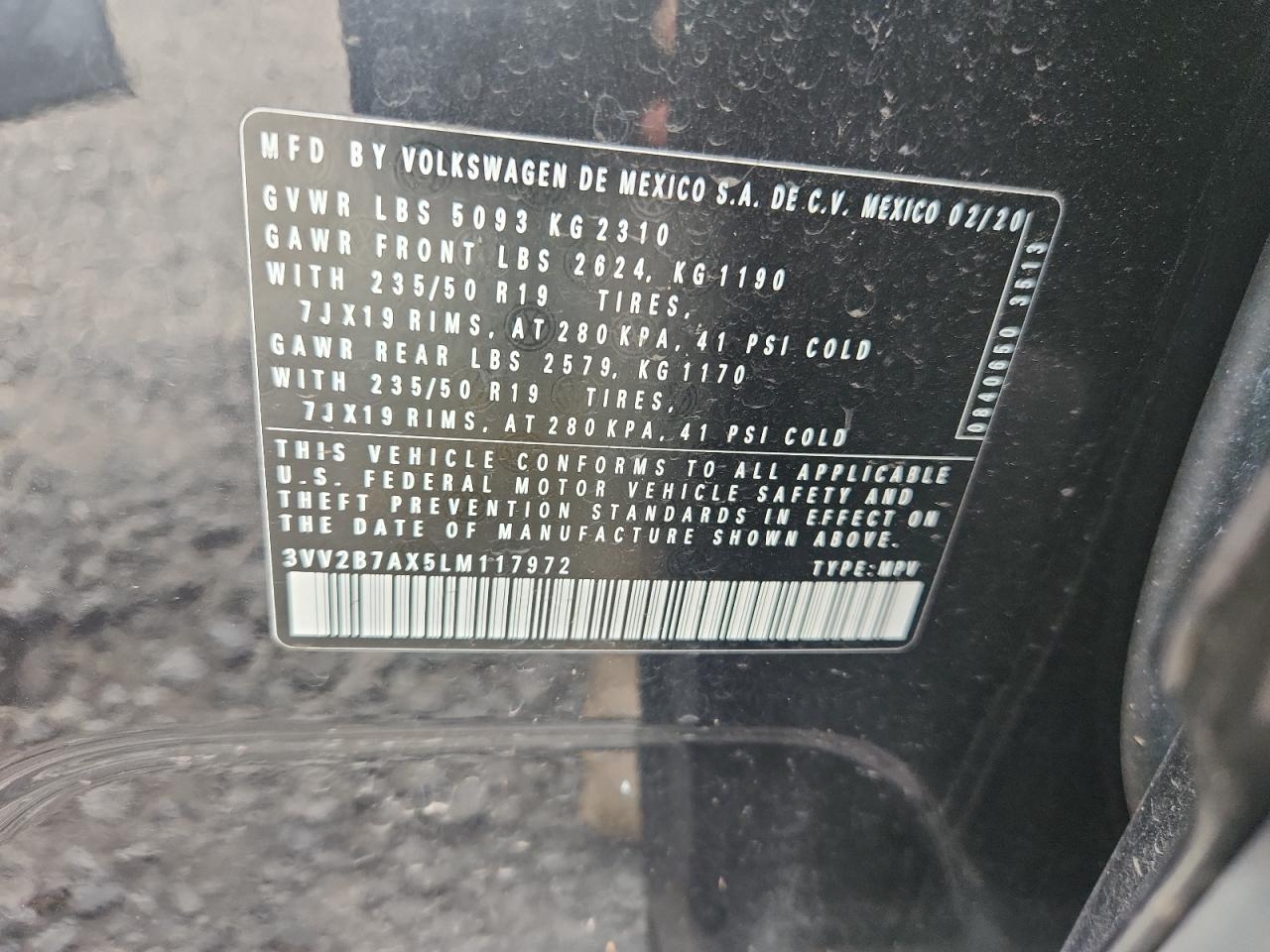 2020 Volkswagen Tiguan Se VIN: 3VV2B7AX5LM117972 Lot: 71738805