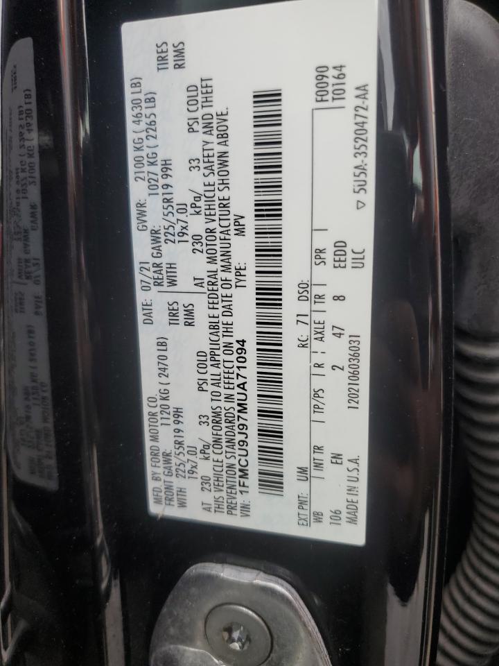 2021 Ford Escape Titanium VIN: 1FMCU9J97MUA71094 Lot: 84000995