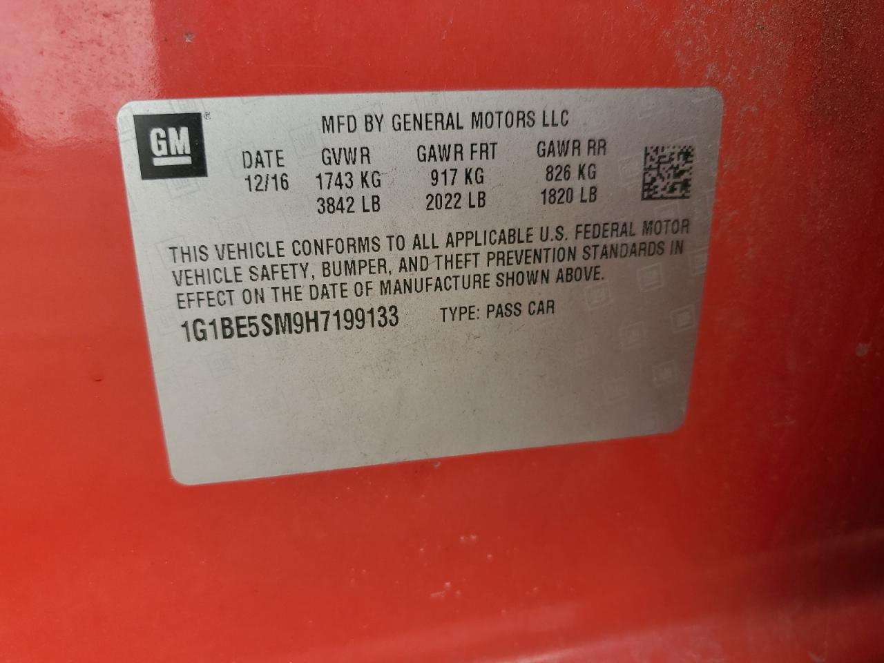 2017 Chevrolet Cruze Lt VIN: 1G1BE5SM9H7199133 Lot: 81579455