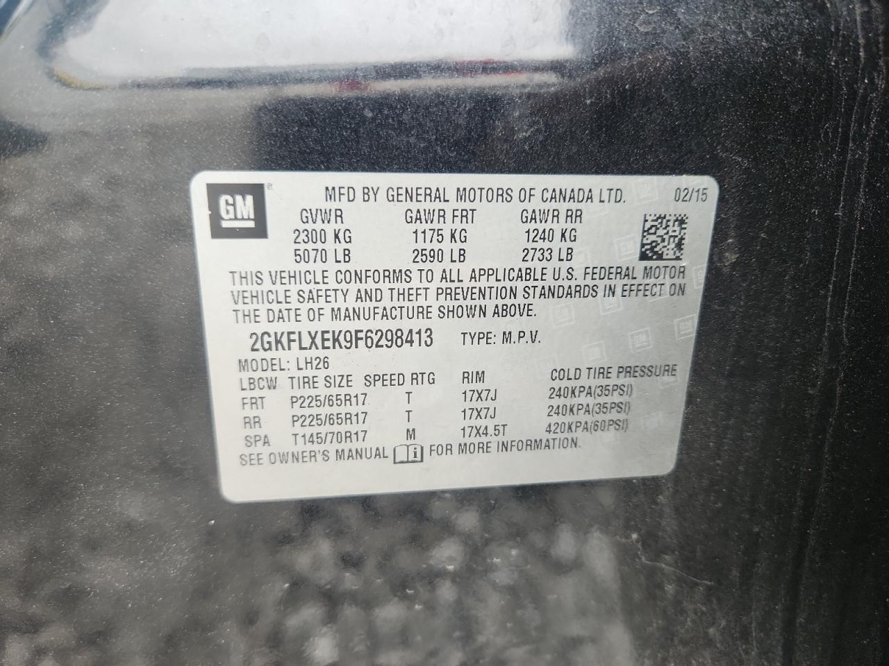 2015 GMC Terrain Slt VIN: 2GKFLXEK9F6298413 Lot: 84461555