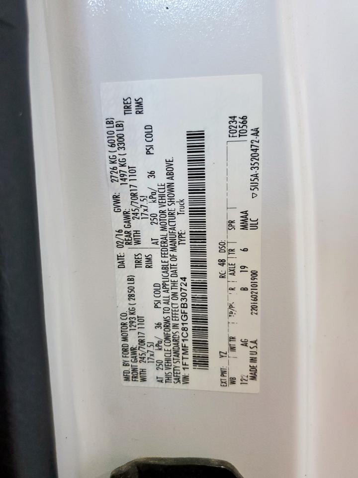 2016 Ford F150 VIN: 1FTMF1C81GFB30724 Lot: 71045875