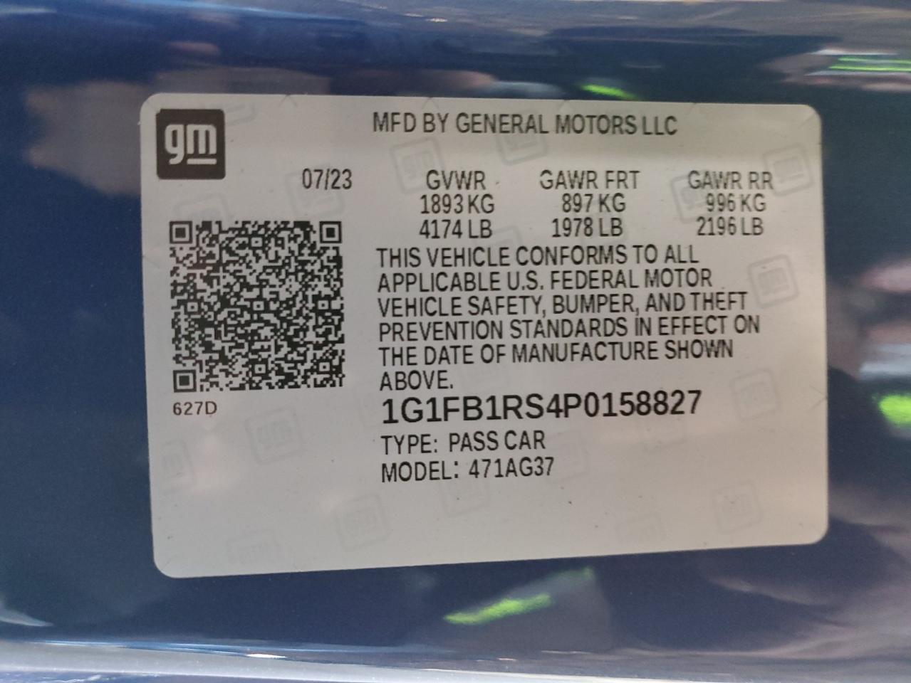 2023 Chevrolet Camaro Ls VIN: 1G1FB1RS4P0158827 Lot: 81499635