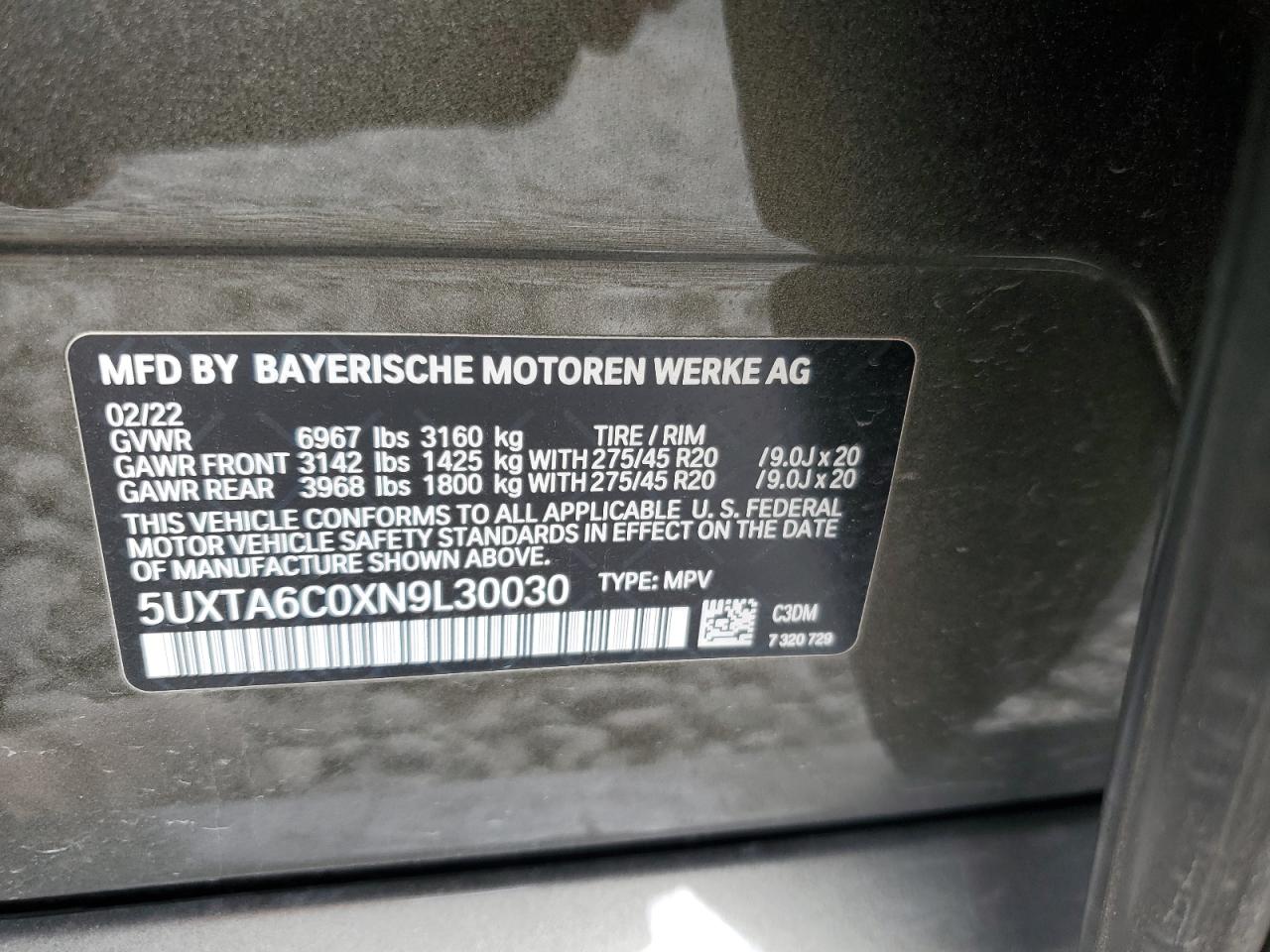 2022 BMW X5 xDrive45E VIN: 5UXTA6C0XN9L30030 Lot: 81346275