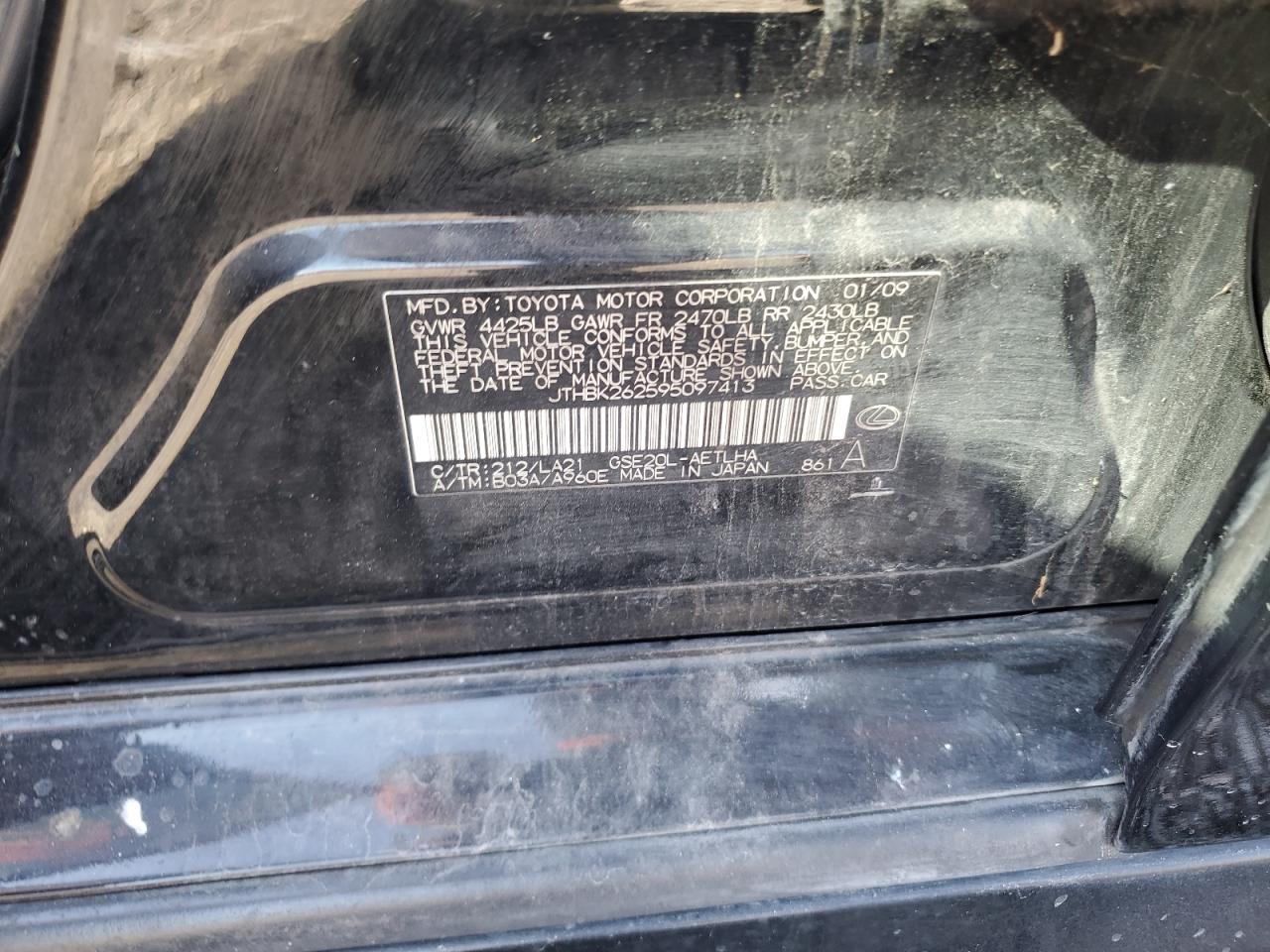 2009 Lexus Is 250 VIN: JTHBK262595097413 Lot: 81337545