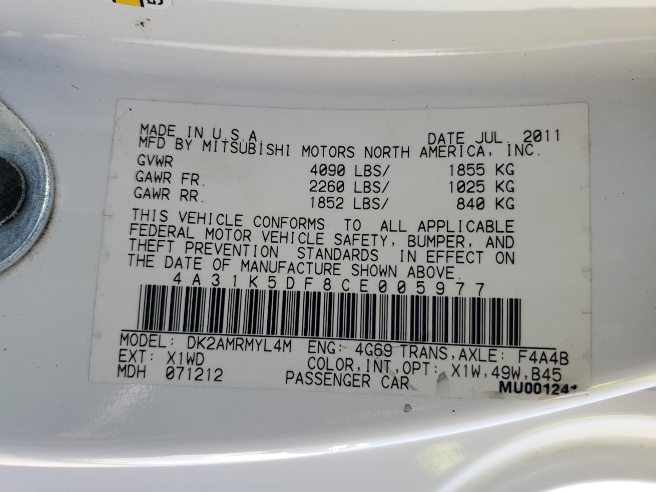 2012 Mitsubishi Eclipse Gs Sport VIN: 4A31K5DF8CE005977 Lot: 81051045