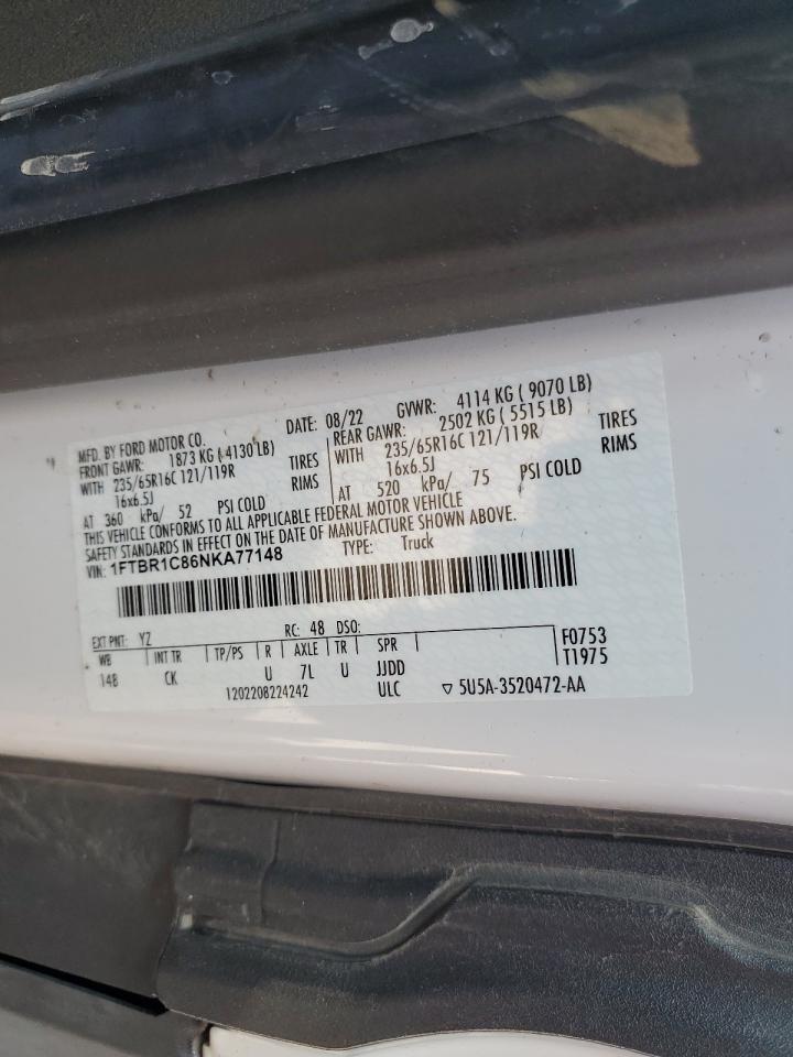 2022 Ford Transit T-250 VIN: 1FTBR1C86NKA77148 Lot: 81150485