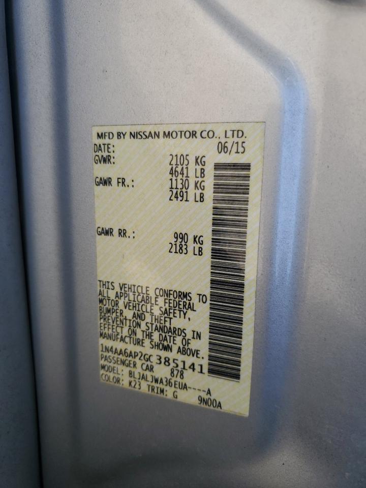 2016 Nissan Maxima 3.5S VIN: 1N4AA6AP2GC385141 Lot: 80339205