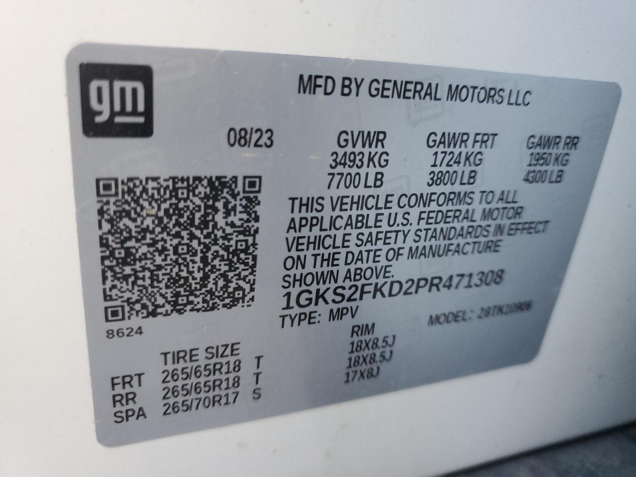 2023 GMC Yukon Xl K1500 Sle VIN: 1GKS2FKD2PR471308 Lot: 71198525