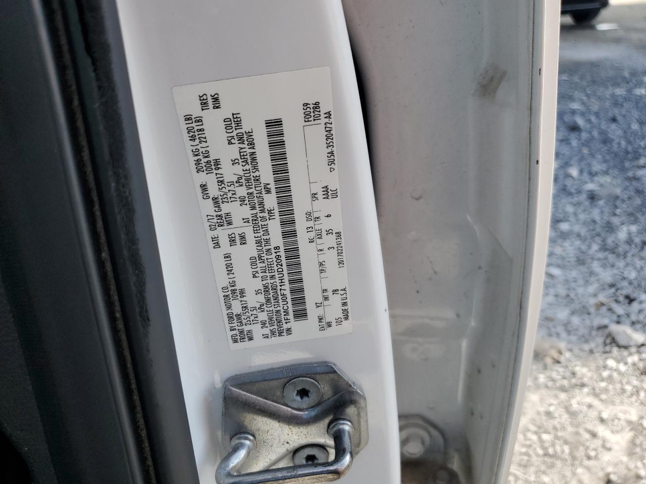 2017 Ford Escape S VIN: 1FMCU0F71HUD20918 Lot: 81766725