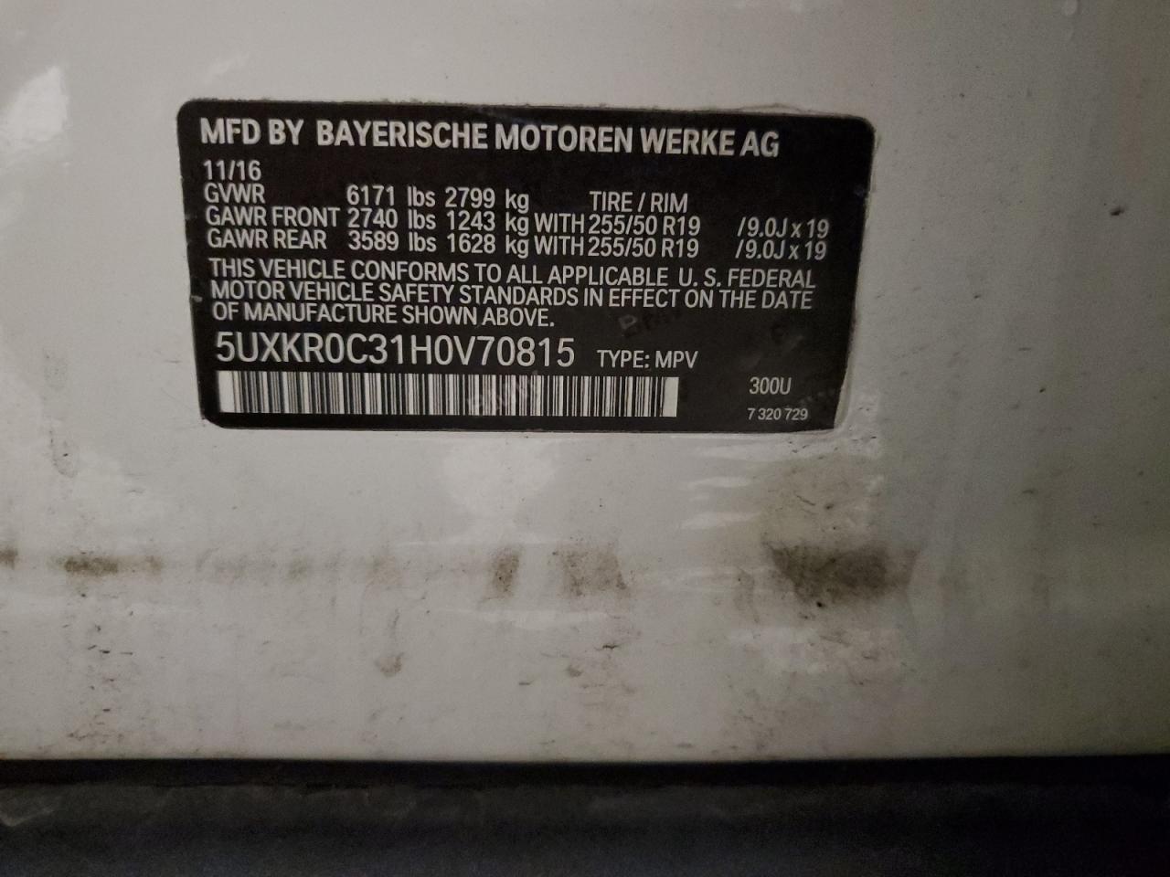 2017 BMW X5 xDrive35I VIN: 5UXKR0C31H0V70815 Lot: 83937875