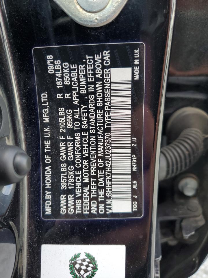 2018 Honda Civic Sport VIN: SHHFK7H42JU237370 Lot: 84060345
