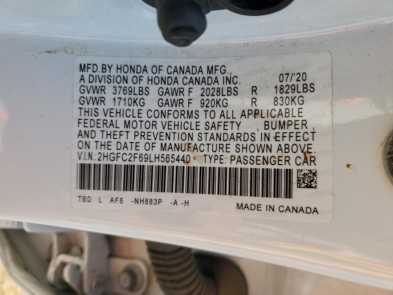 2020 Honda Civic Lx VIN: 2HGFC2F69LH565440 Lot: 84258205