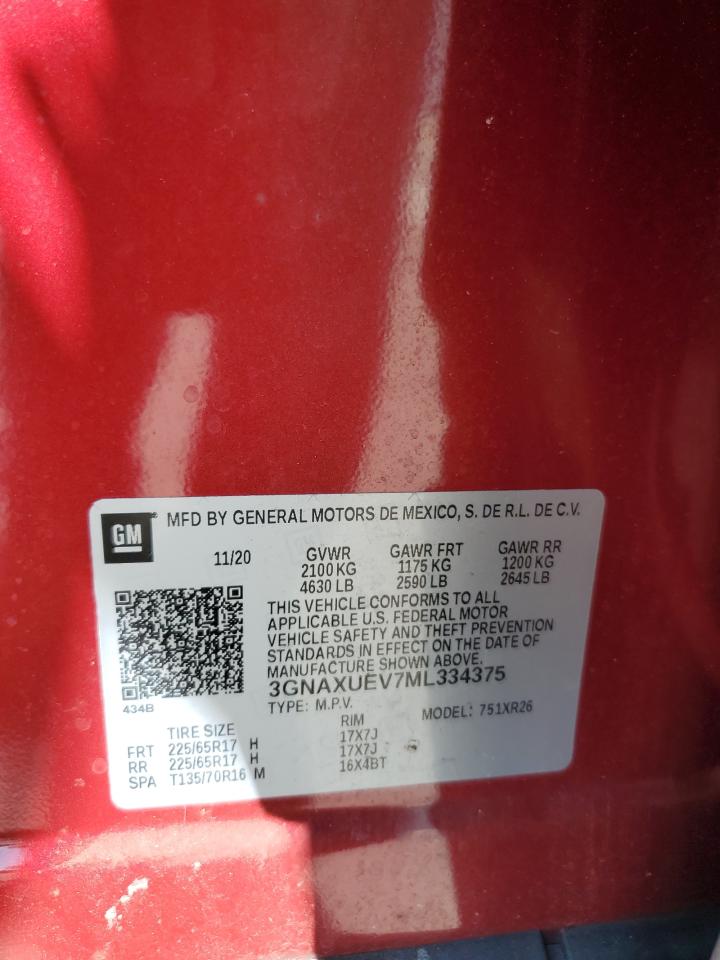 2021 Chevrolet Equinox Lt VIN: 3GNAXUEV7ML334375 Lot: 81475665