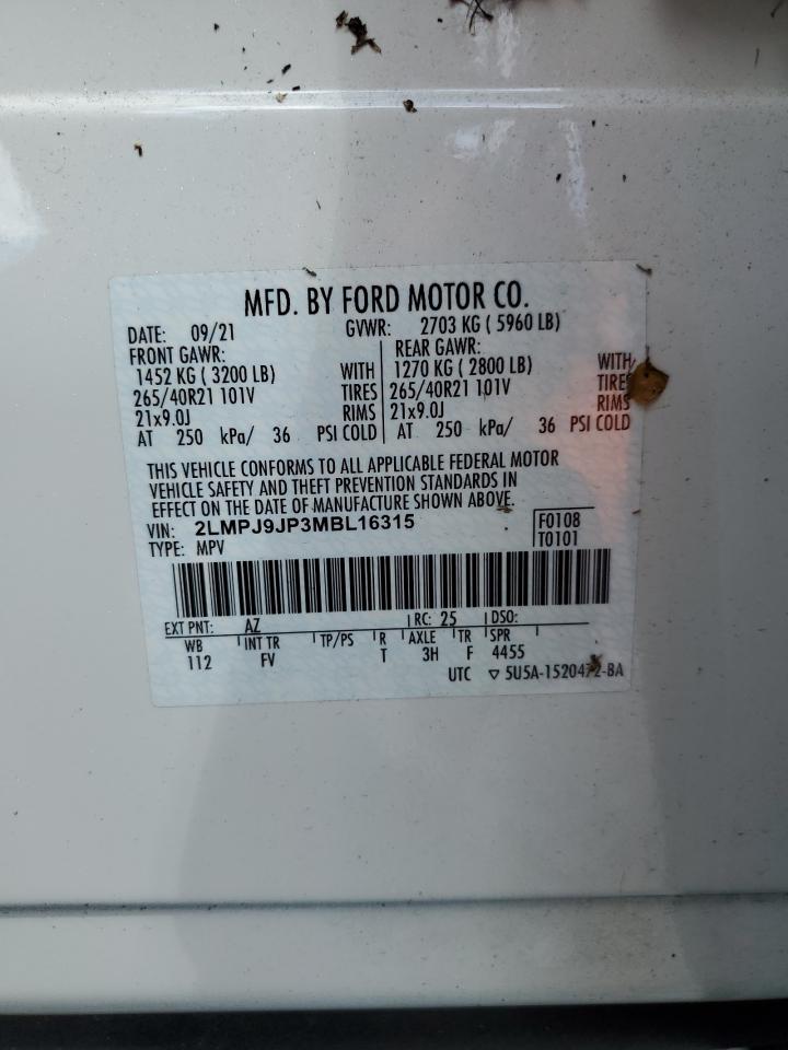 2021 Lincoln Nautilus Black Label VIN: 2LMPJ9JP3MBL16315 Lot: 80700575