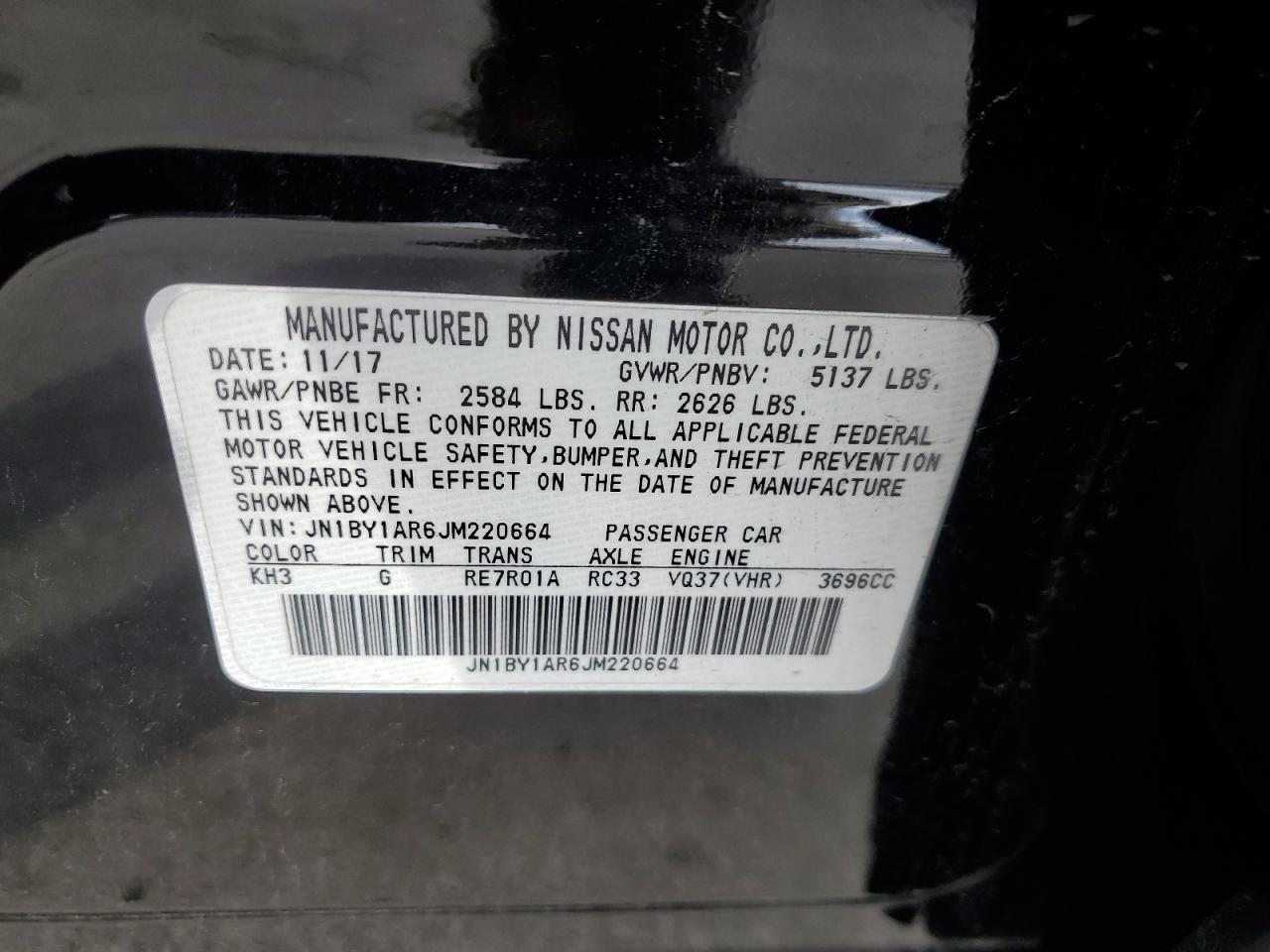 2018 Infiniti Q70 3.7 Luxe VIN: JN1BY1AR6JM220664 Lot: 71629225