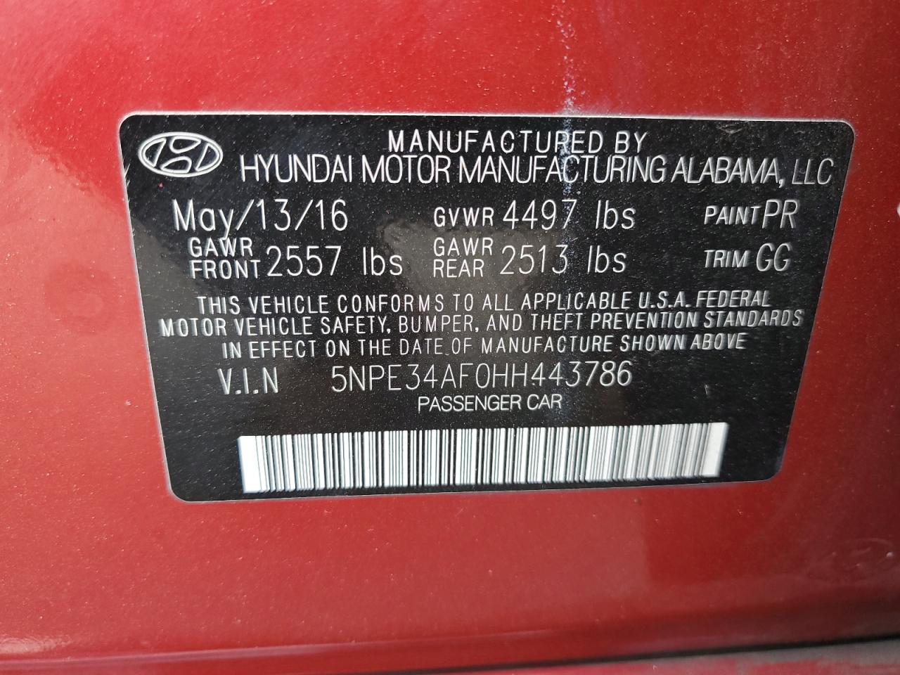 2017 Hyundai Sonata Sport VIN: 5NPE34AF0HH443786 Lot: 82118585