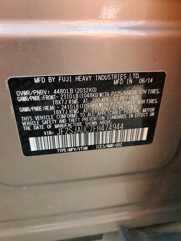 2015 Subaru Forester 2.5I Touring VIN: JF2SJAUC7FH474944 Lot: 71665415