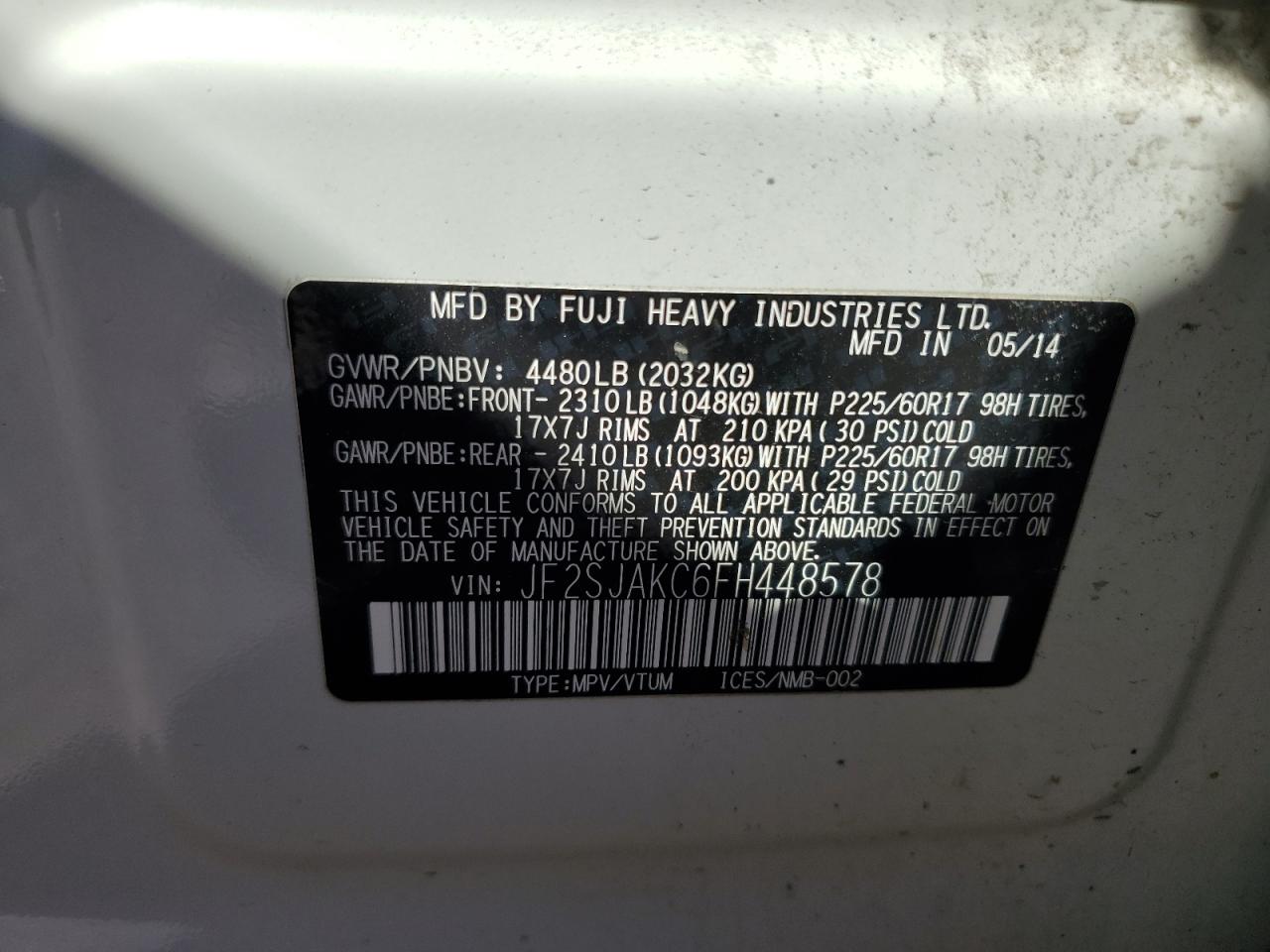 2015 Subaru Forester 2.5I Limited VIN: JF2SJAKC6FH448578 Lot: 70831155