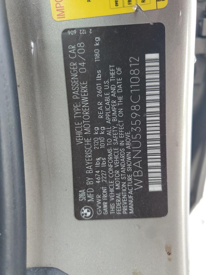 2008 BMW 528 I VIN: WBANU53598C110812 Lot: 81888685