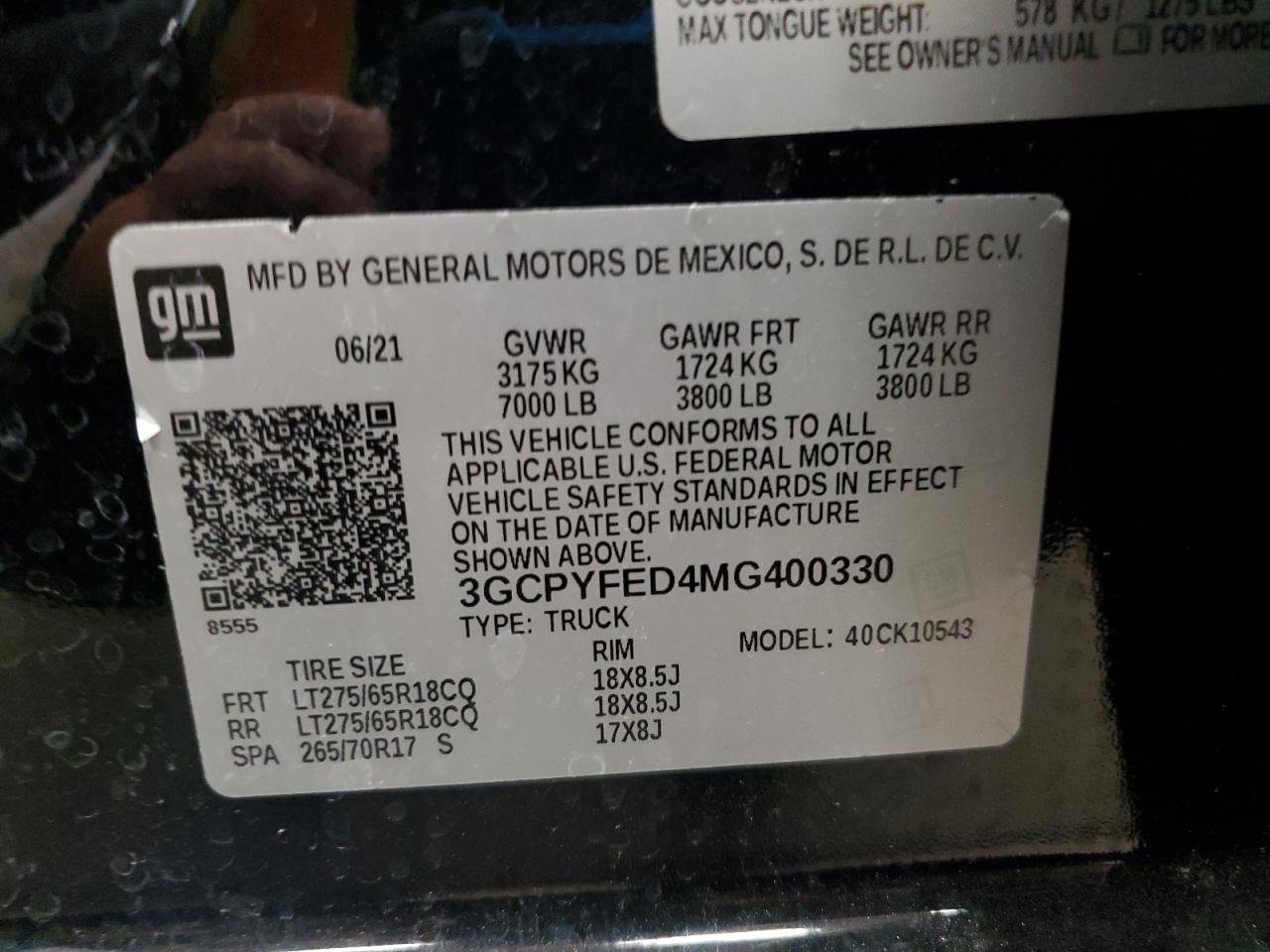 2021 Chevrolet Silverado K1500 Lt Trail Boss VIN: 3GCPYFED4MG400330 Lot: 80742595