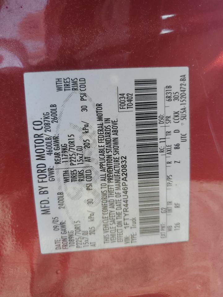 2006 Ford Ranger Super Cab VIN: 1FTYR44U46PA20832 Lot: 71305235