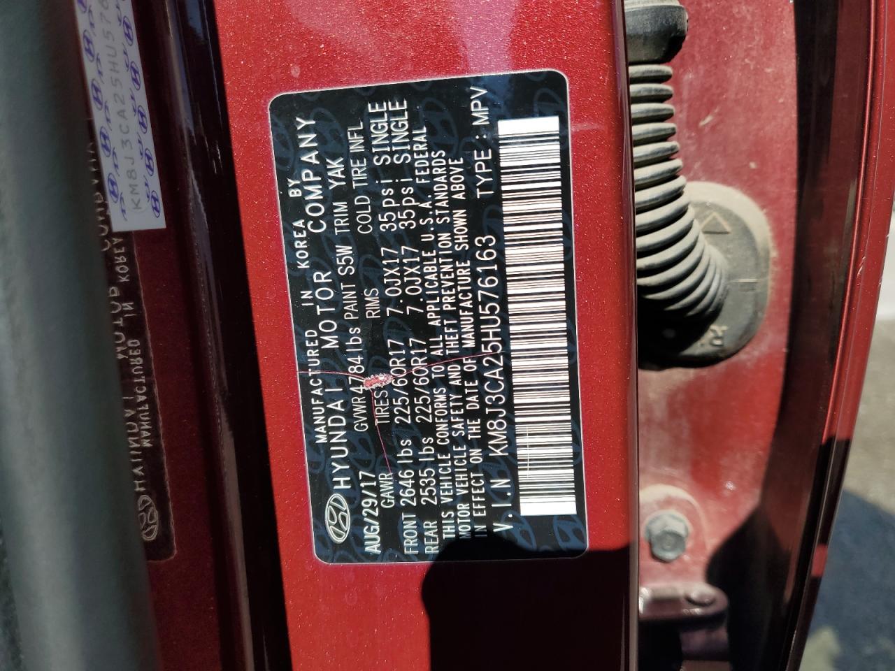 2017 Hyundai Tucson Limited VIN: KM8J3CA25HU576163 Lot: 84739955