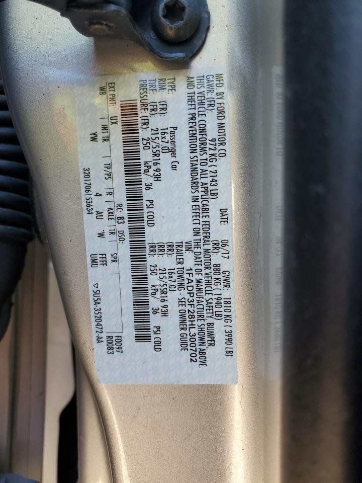 2017 Ford Focus Se VIN: 1FADP3F28HL300702 Lot: 81547265