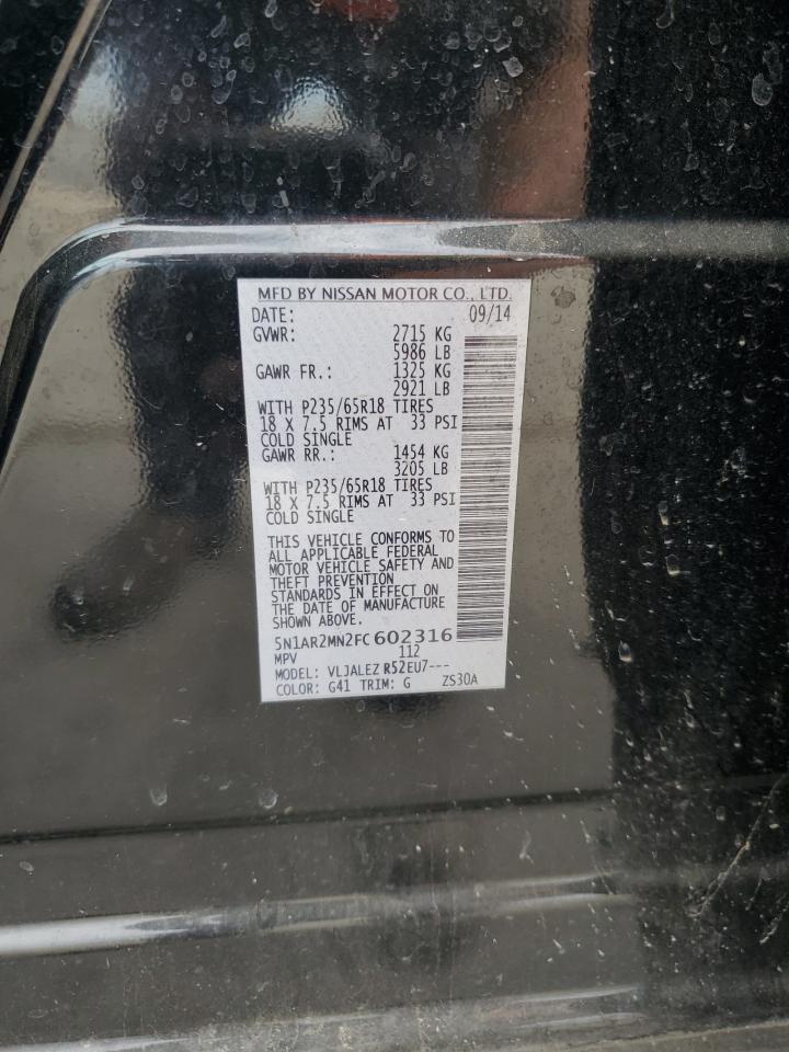 2015 Nissan Pathfinder S VIN: 5N1AR2MN2FC602316 Lot: 81161125