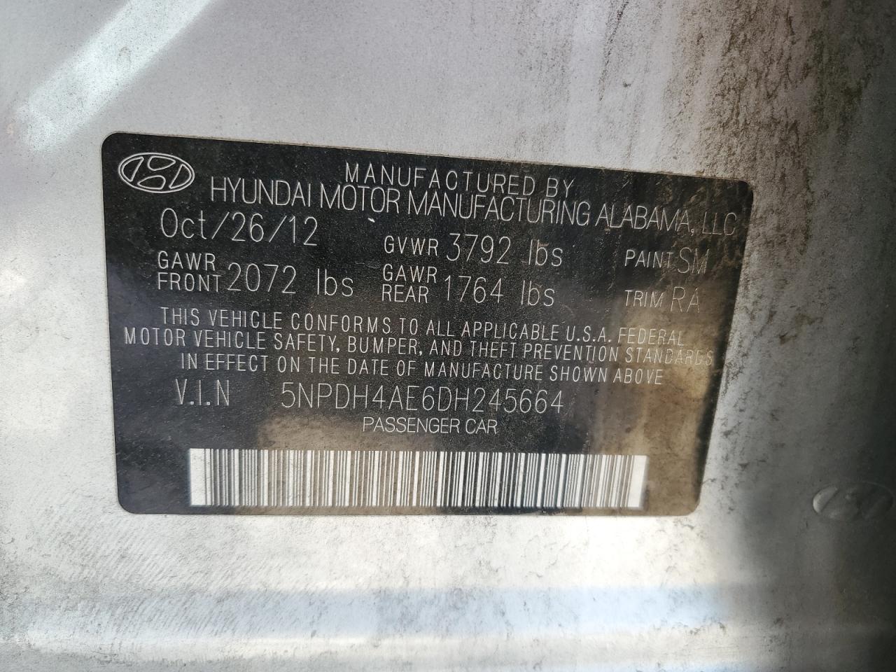 2013 Hyundai Elantra Gls VIN: 5NPDH4AE6DH245664 Lot: 83980985