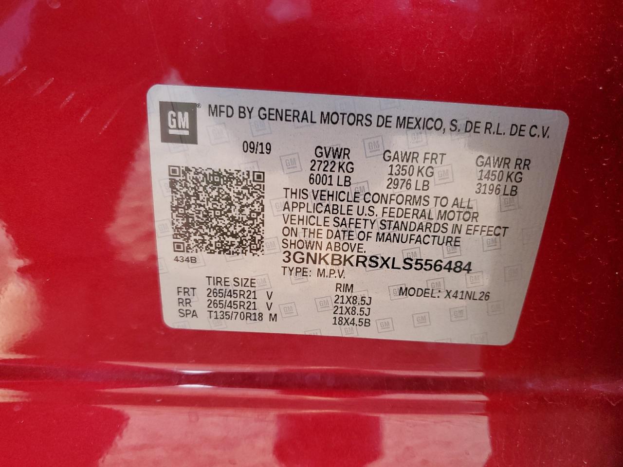 2020 Chevrolet Blazer Rs VIN: 3GNKBKRSXLS556484 Lot: 69567905