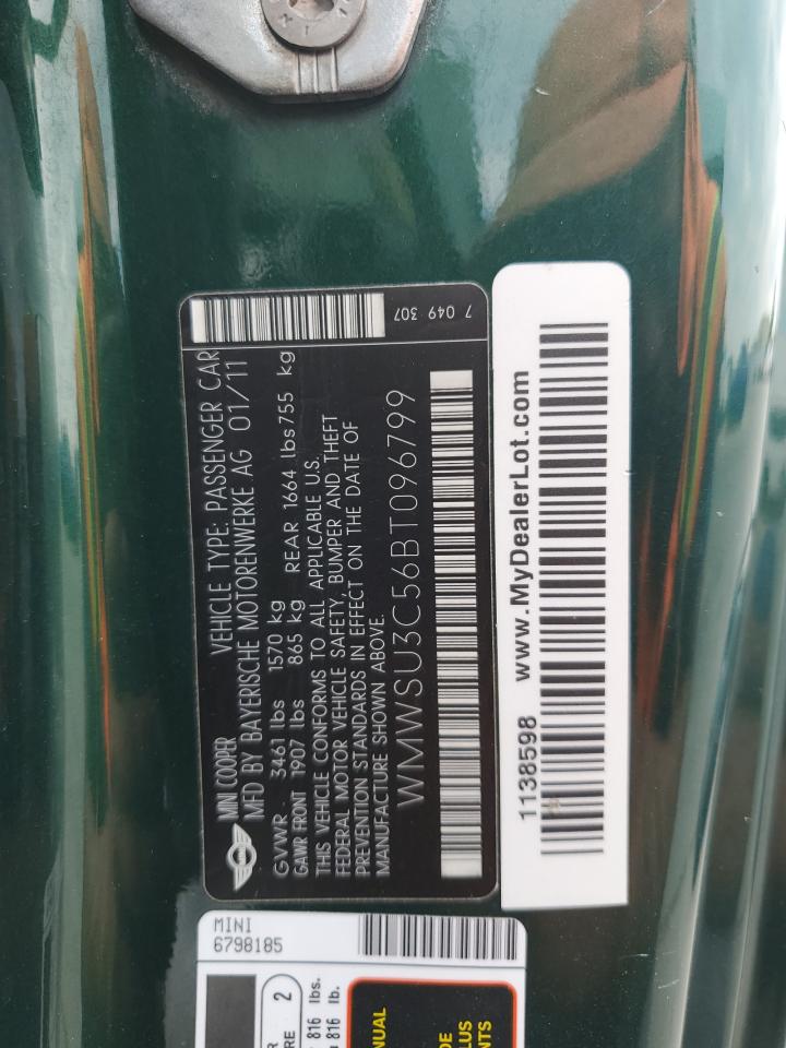 2011 Mini Cooper VIN: WMWSU3C56BT096799 Lot: 81541545