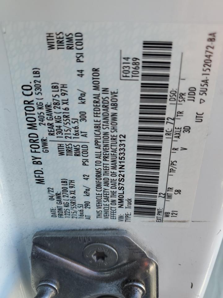 2022 Ford Transit Connect Xl VIN: NM0LS7S21N1533312 Lot: 92517135