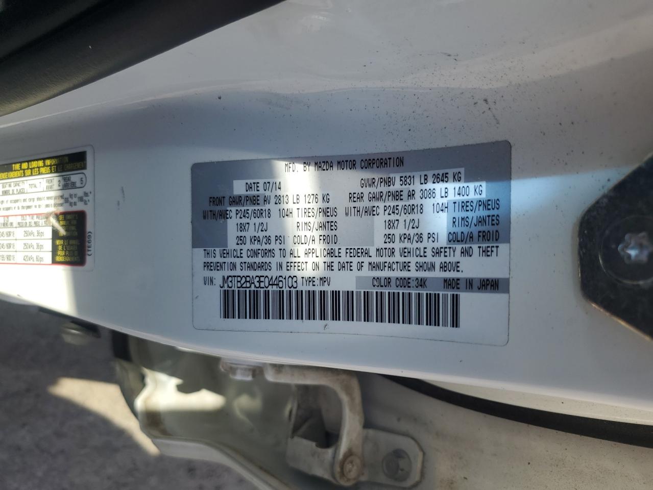 2014 Mazda Cx-9 Sport VIN: JM3TB2BA3E0446103 Lot: 83960965