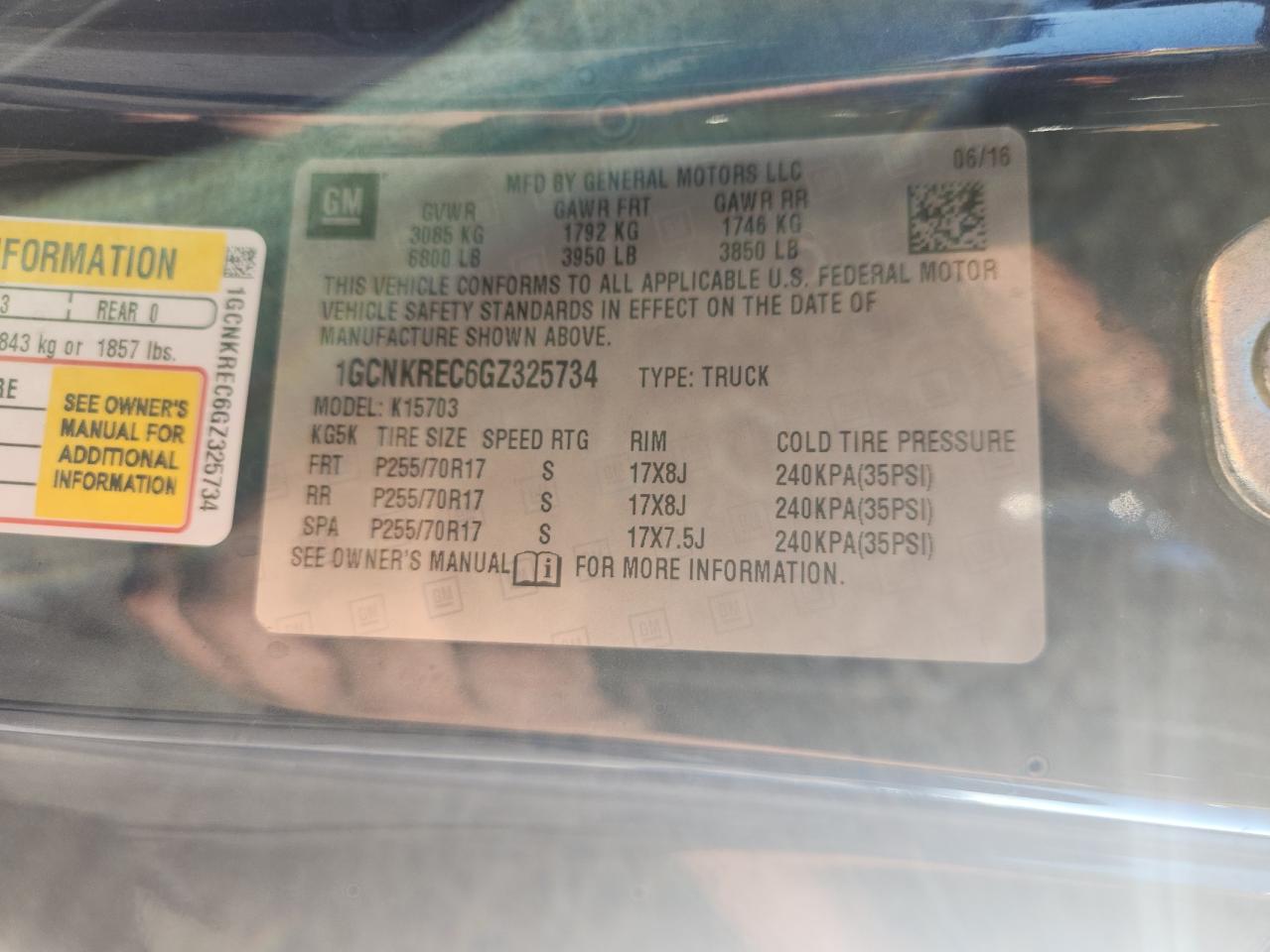 2016 Chevrolet Silverado K1500 Lt VIN: 1GCNKREC6GZ325734 Lot: 81806545