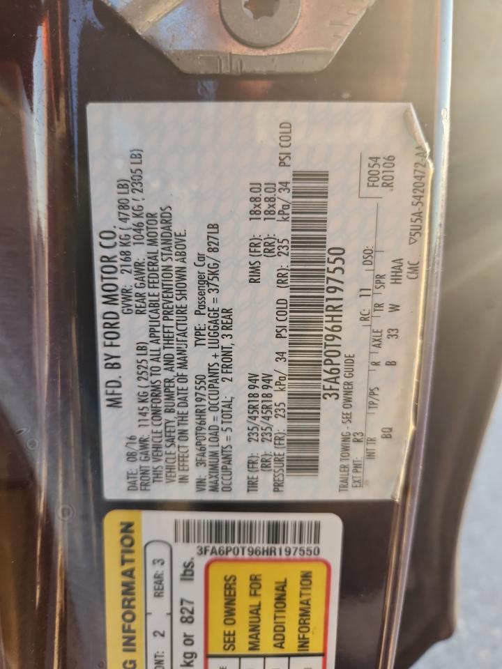 2017 Ford Fusion Se VIN: 3FA6P0T96HR197550 Lot: 81306015